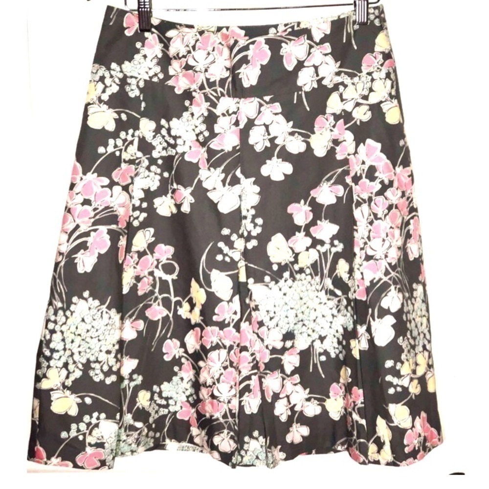 Talbots Aline Skirt Gray with floral design in Pink, yellow and white Size 6 - Picture 1 of 8